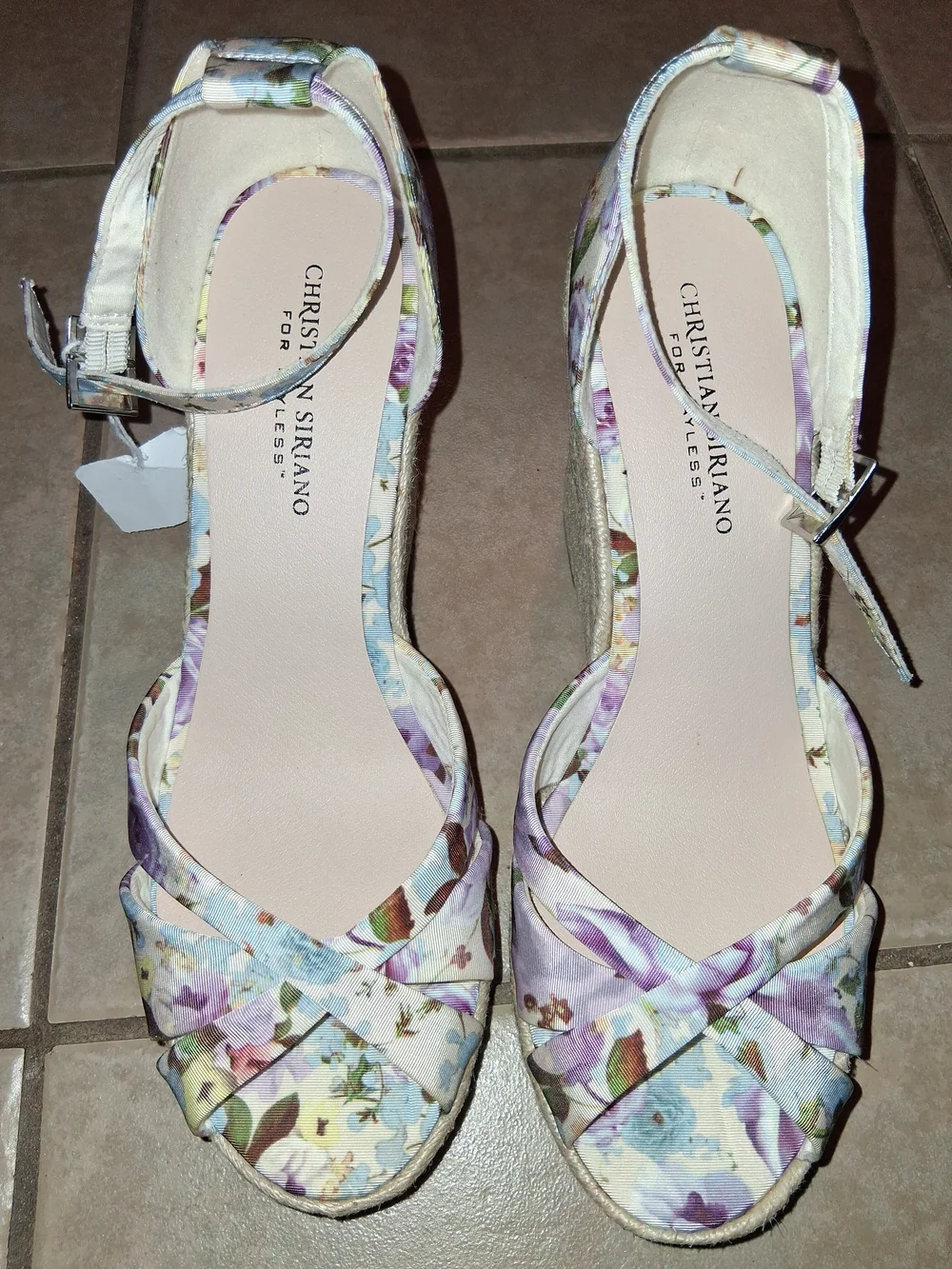 Christian Siriano Floral Ankle-Strap Wedge Sandals - Purple Multi